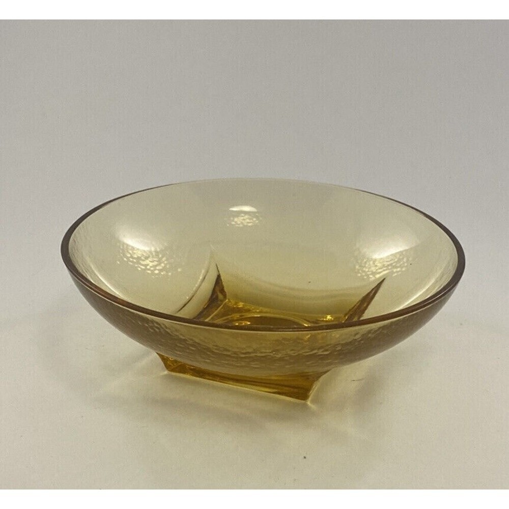Vintage 6" Amber Glass Candy Nut Dish Ice Cream Bowl w/ Square Bottom